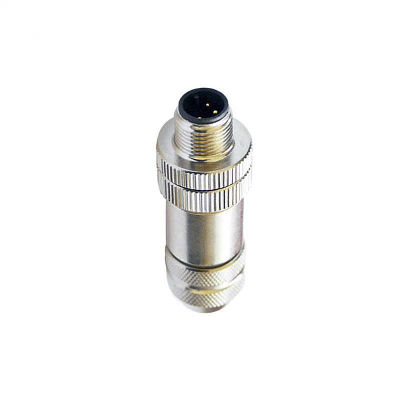 M12 3pins A code male straight metal assembly connector PG7 thread,shielded,brass with nickel plated housing,suitable cable diameter 4.0mm-6.0mm